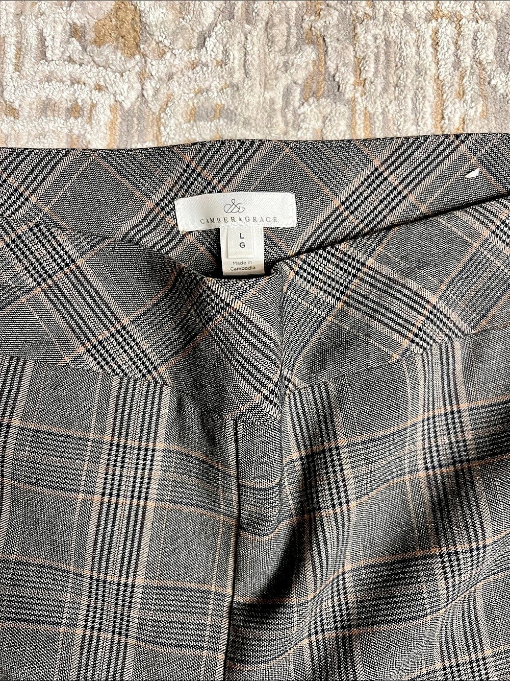 Carmen Graciela Plaid Straight-Leg Trousers in Black & Brown Size Large Like New - Picture 2 of 3